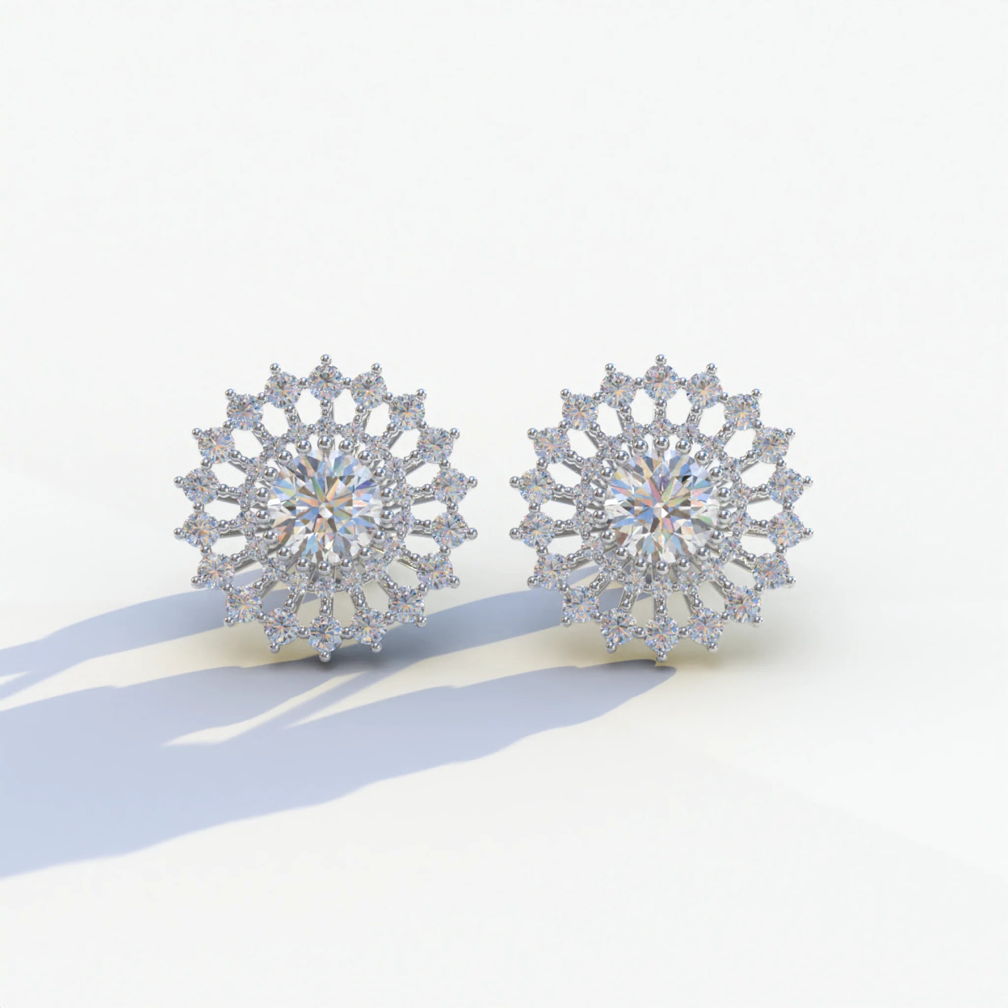 Aster - Colorless Round Cut Diamond Stud Earrings - 10K Solid Gold / White Gold