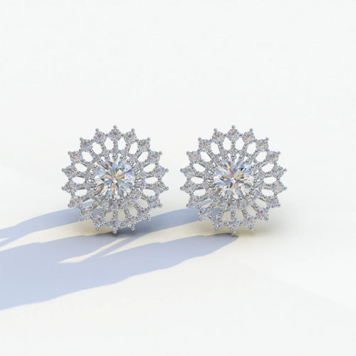 Aster - Colorless Round Cut Diamond Stud Earrings - 10K Solid Gold / White Gold