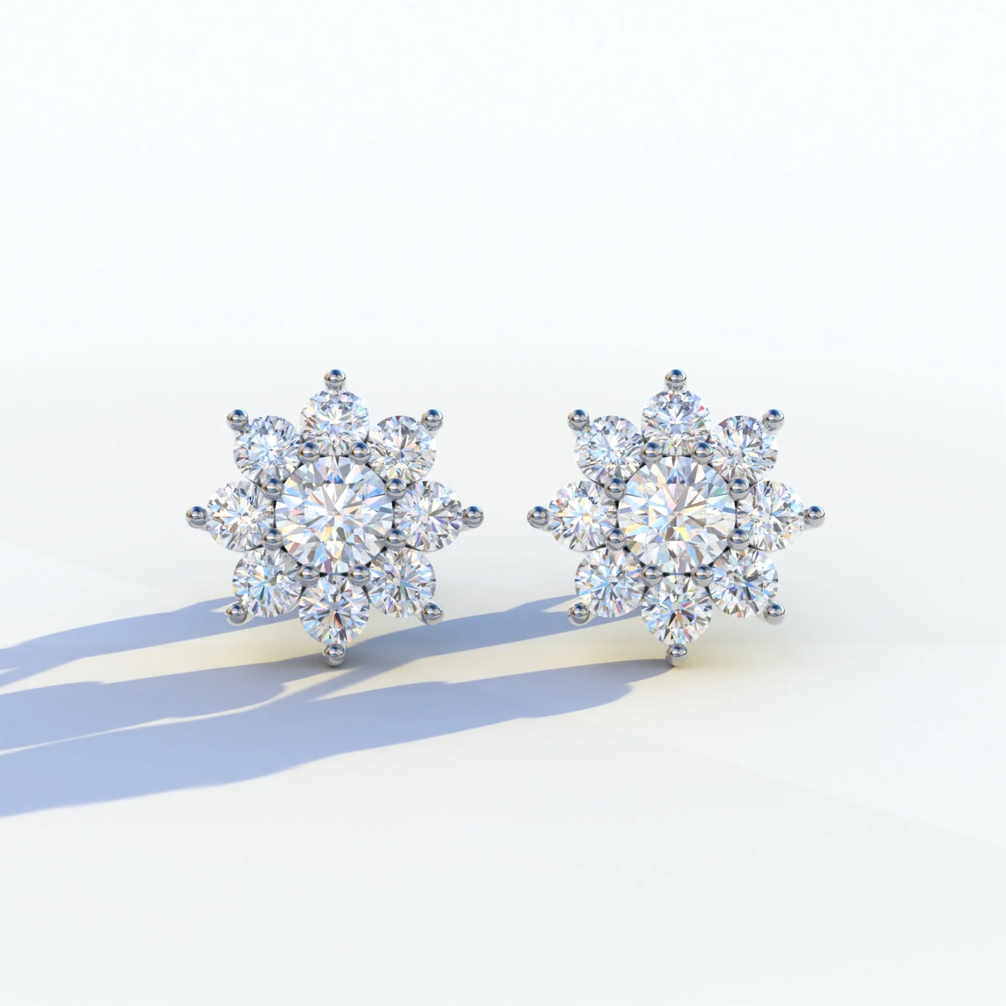 Persee - Colorless Round Cut Diamond Stud Earrings| Piercing Flower Setting - 10K Solid Gold / White Gold