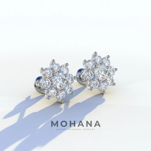 Persee - Colorless Round Cut Diamond Stud Earrings| Piercing Flower Setting
