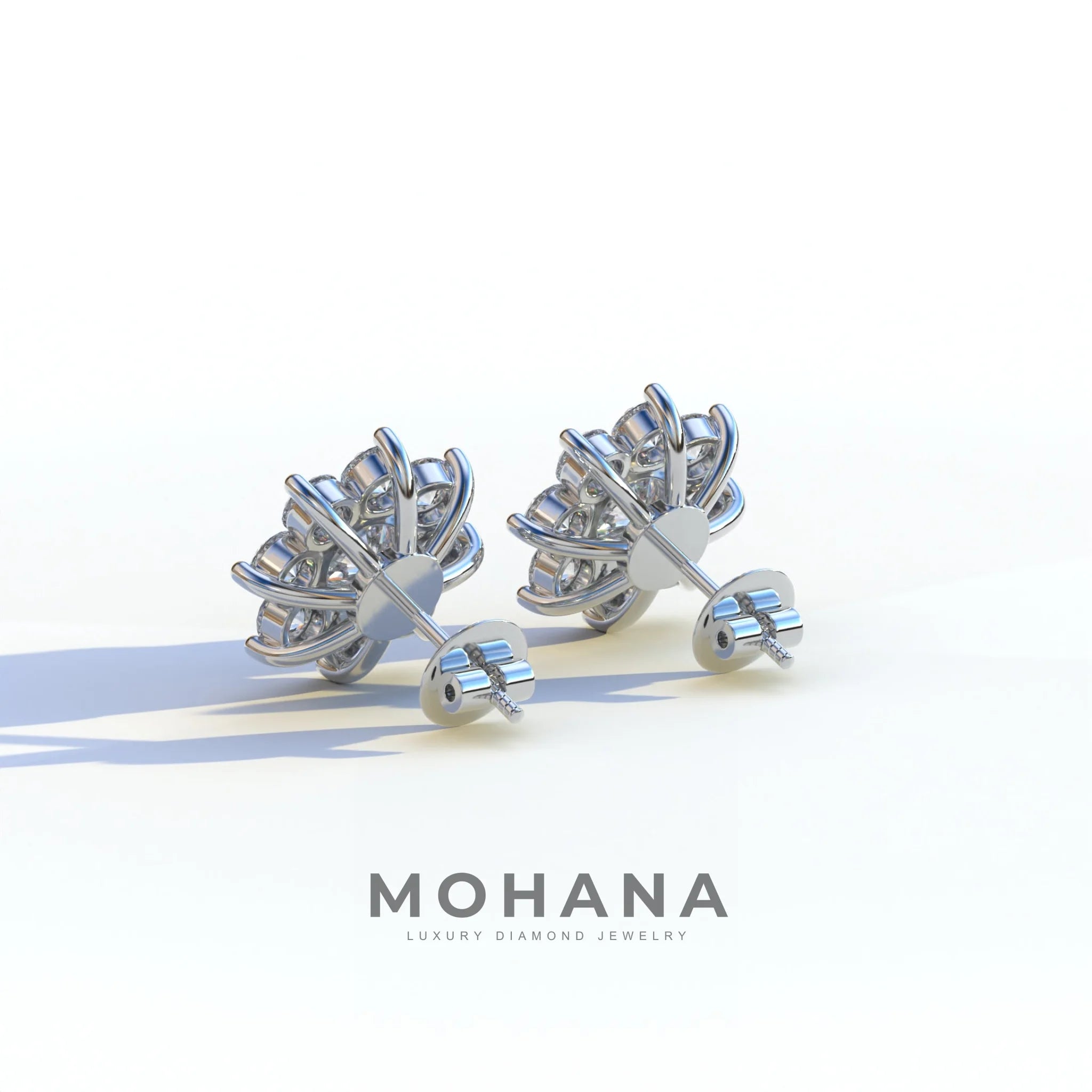 Persee - Colorless Round Cut Diamond Stud Earrings| Piercing Flower Setting