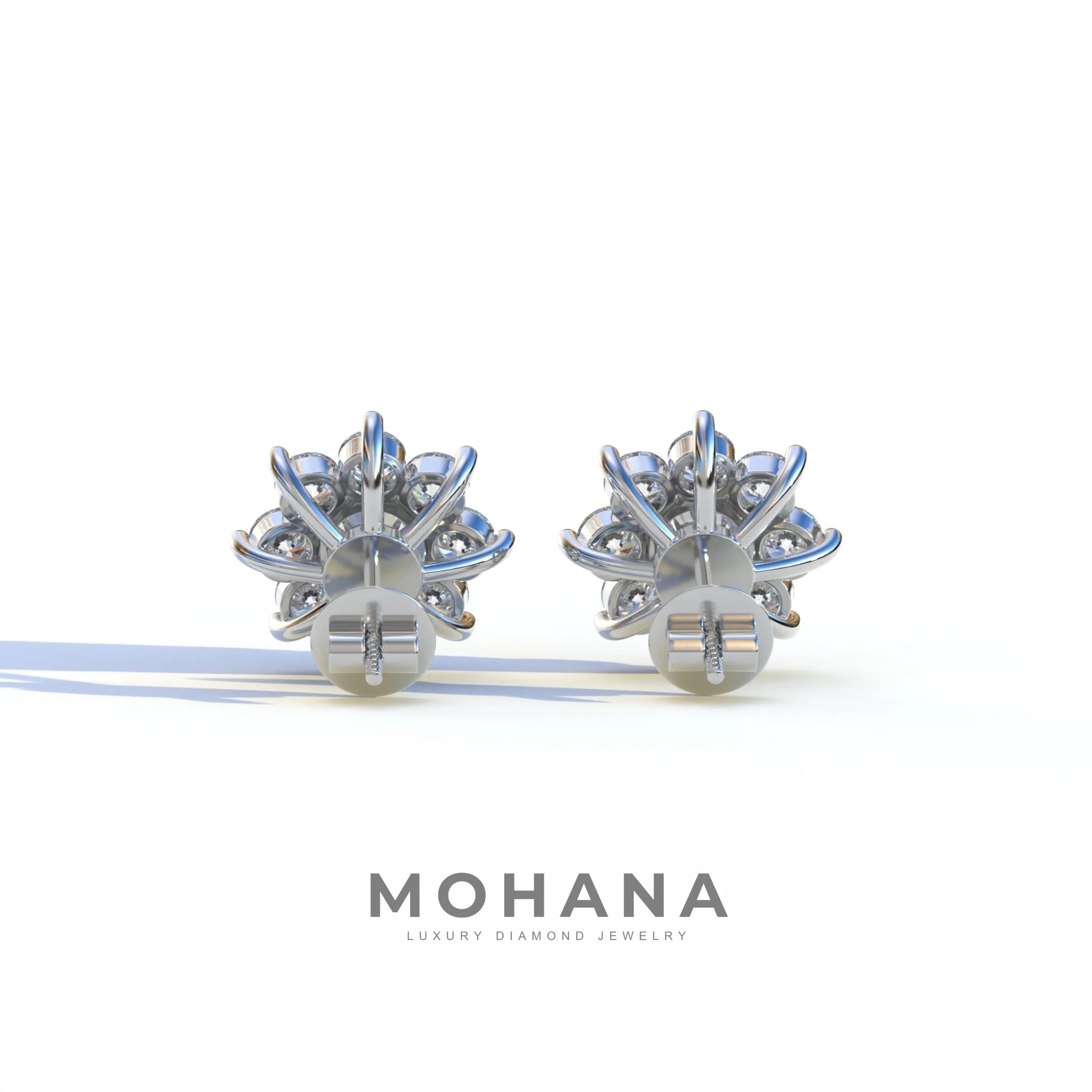 Persee - Colorless Round Cut Diamond Stud Earrings| Piercing Flower Setting