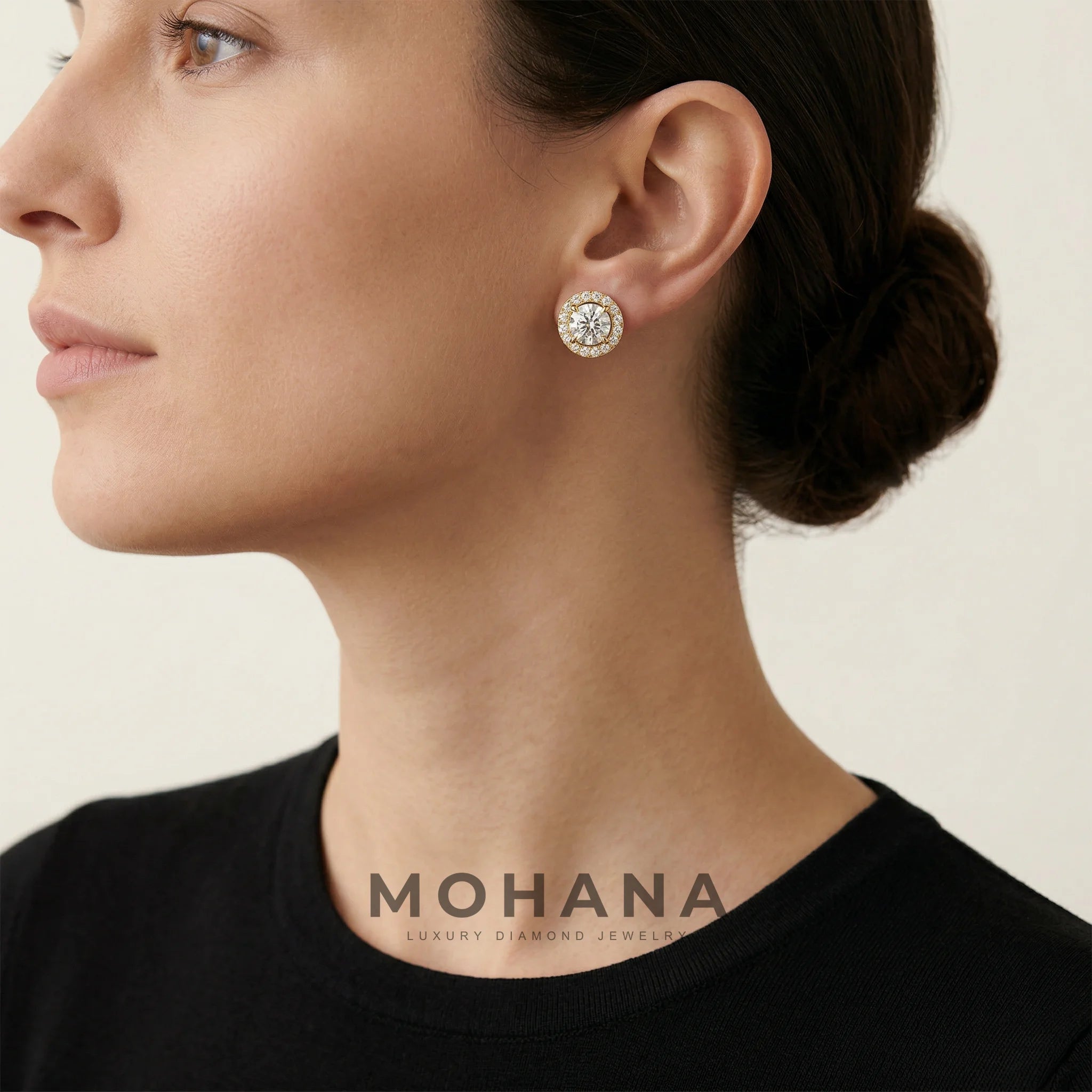 Ciera - Round Diamond Stud Earrings | Halo Setting | Certified