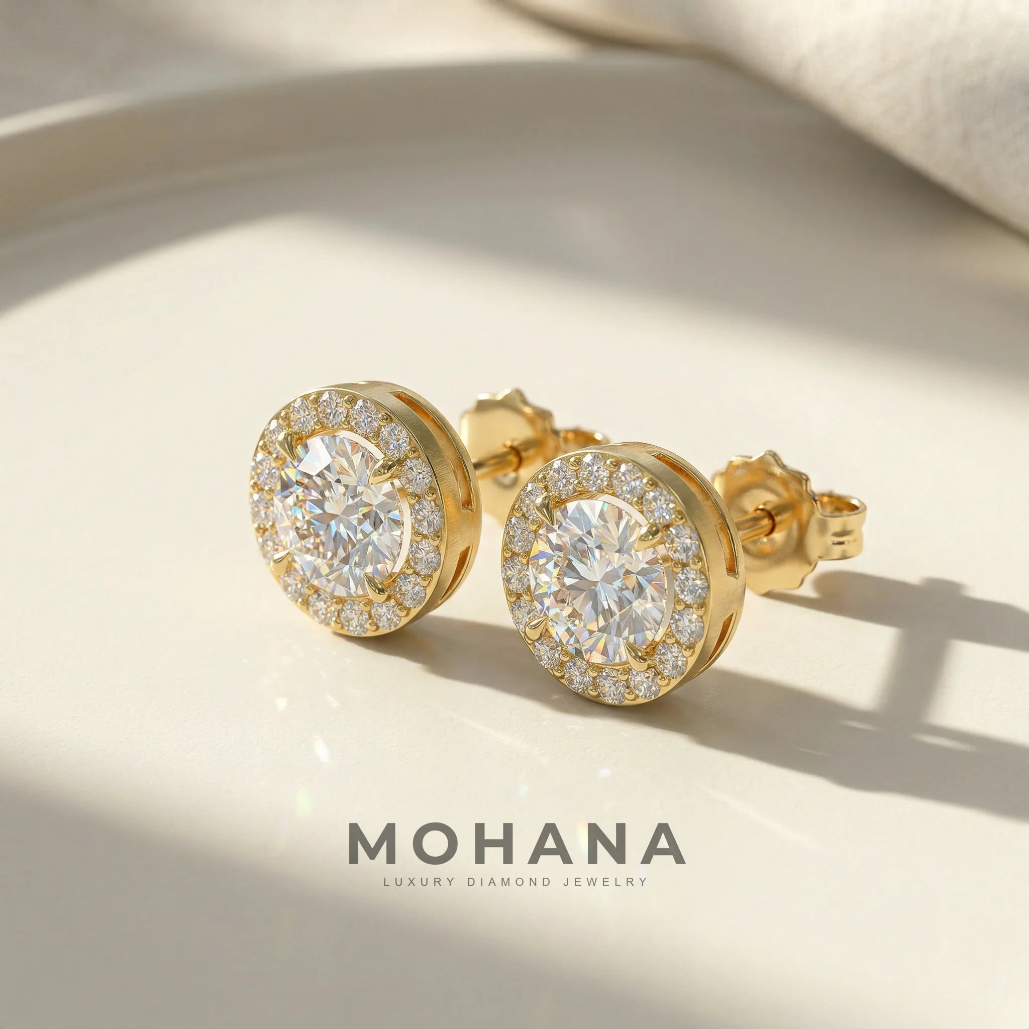 Ciera - Round Diamond Stud Earrings | Halo Setting | Certified