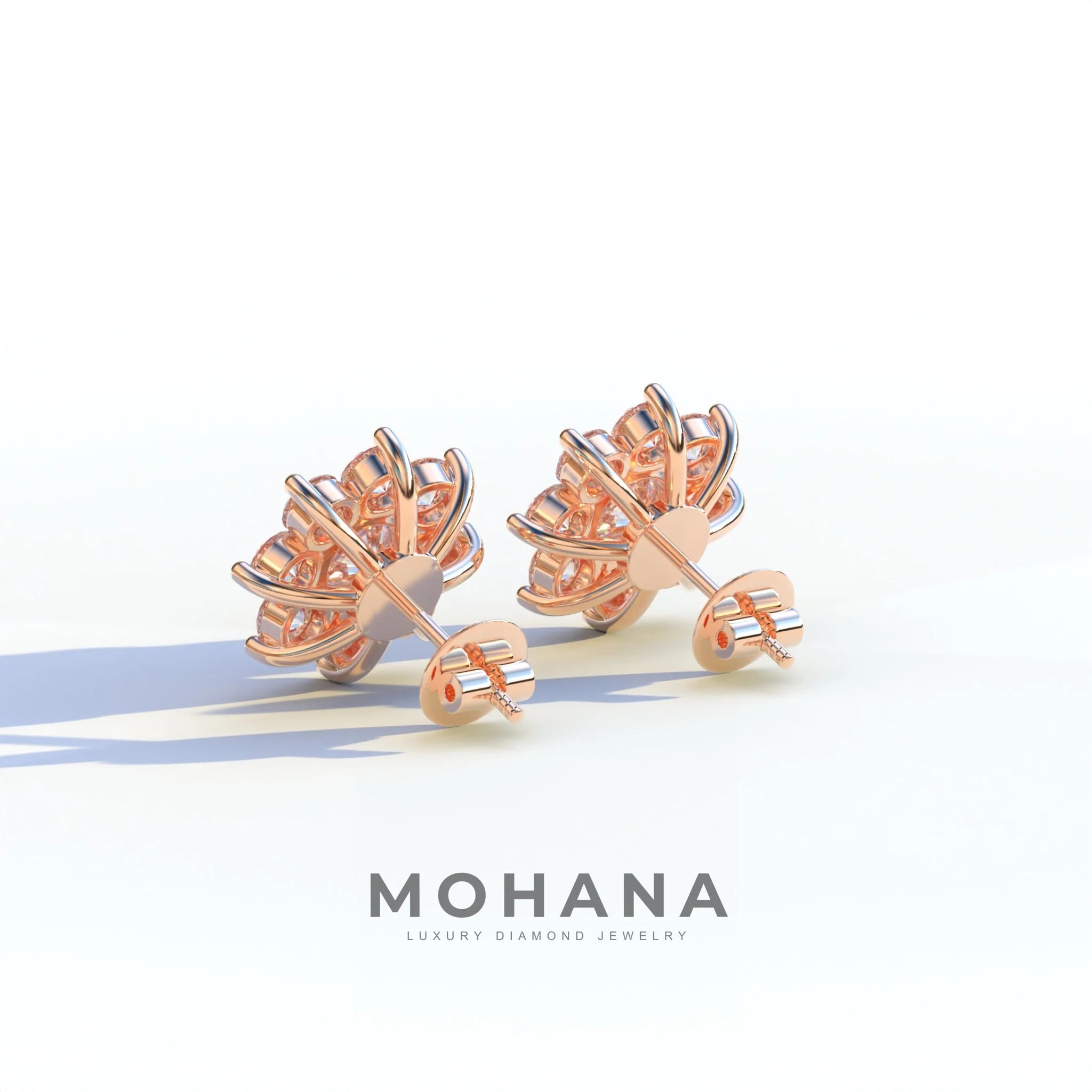 Persee - Colorless Round Cut Diamond Stud Earrings| Piercing Flower Setting