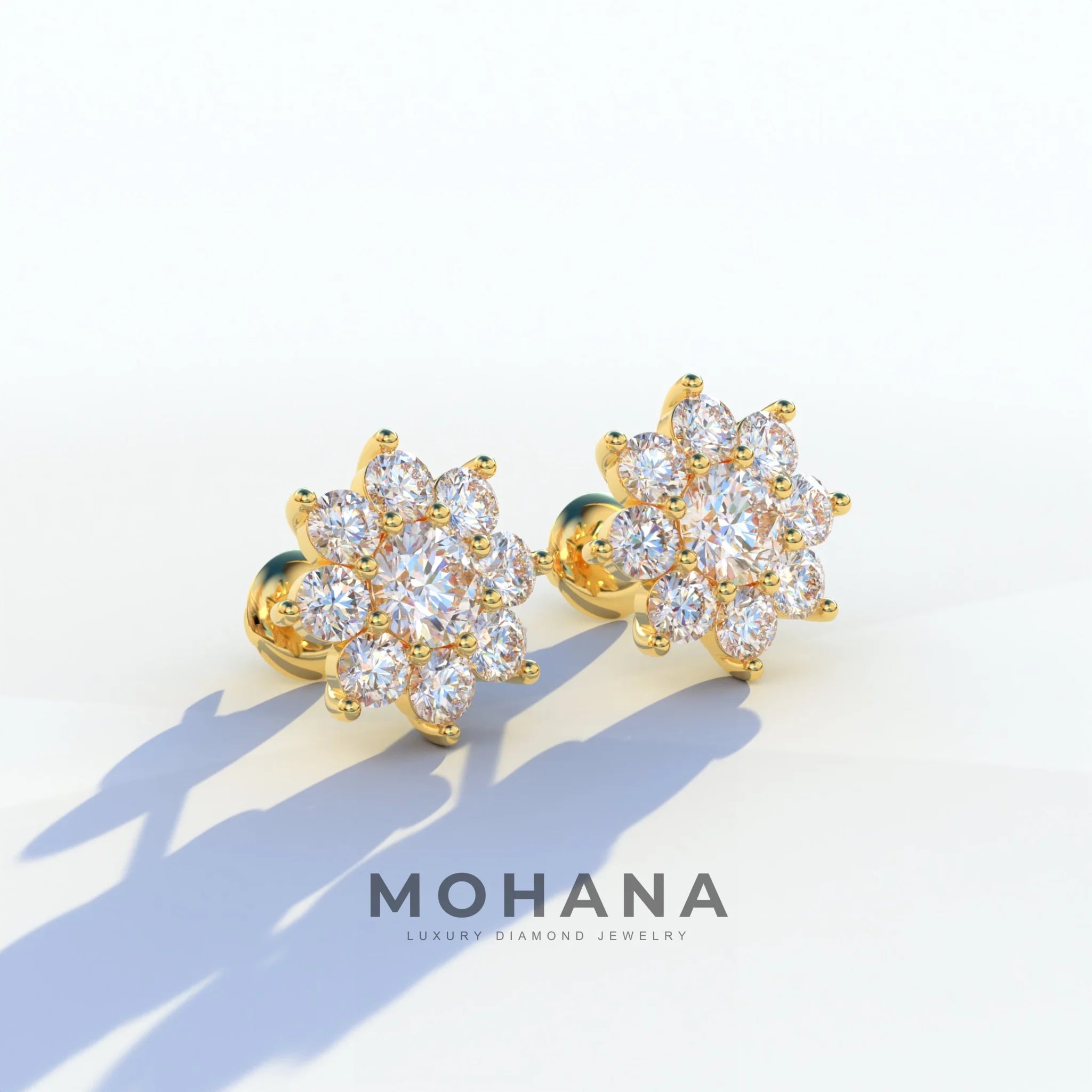 Persee - Colorless Round Cut Diamond Stud Earrings| Piercing Flower Setting