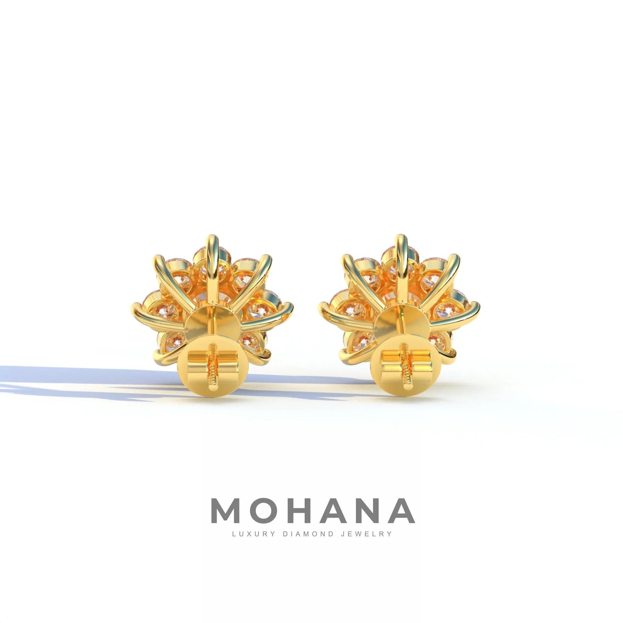 Persee - Colorless Round Cut Diamond Stud Earrings| Piercing Flower Setting