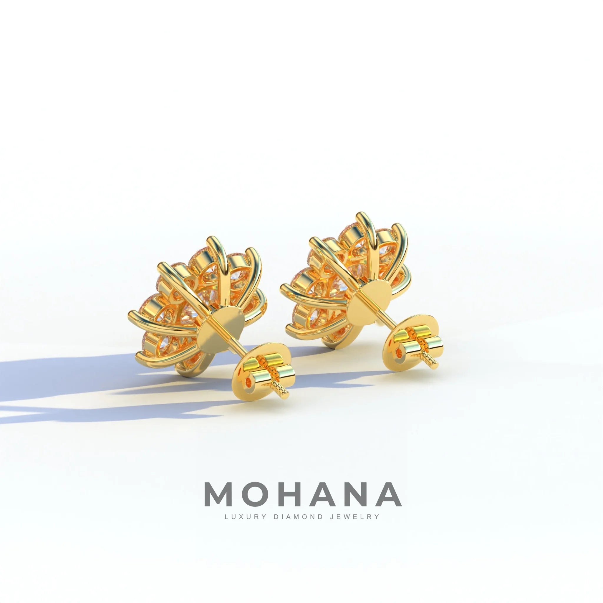 Persee - Colorless Round Cut Diamond Stud Earrings| Piercing Flower Setting
