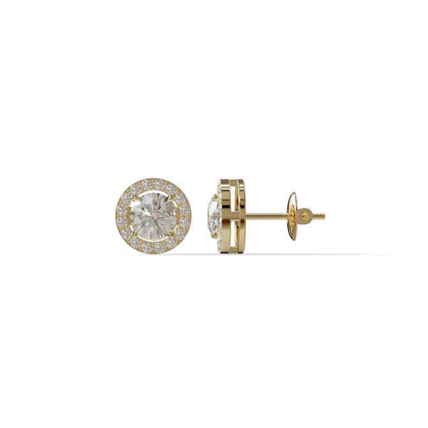 1 Carat Lab Grown Diamond Stud Earrings – Round Cut Halo