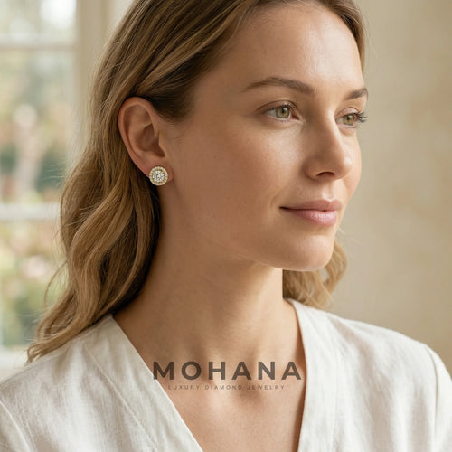 Ciera - Round Diamond Stud Earrings | Halo Setting | Certified