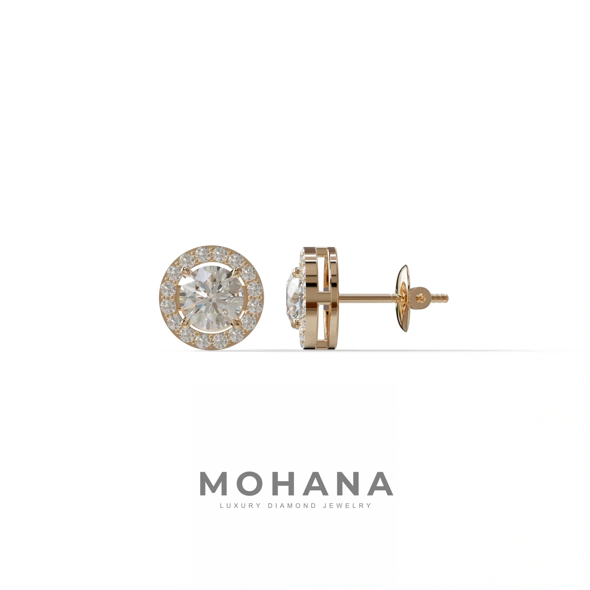 Ciera - Round Diamond Stud Earrings | Halo Setting | Certified