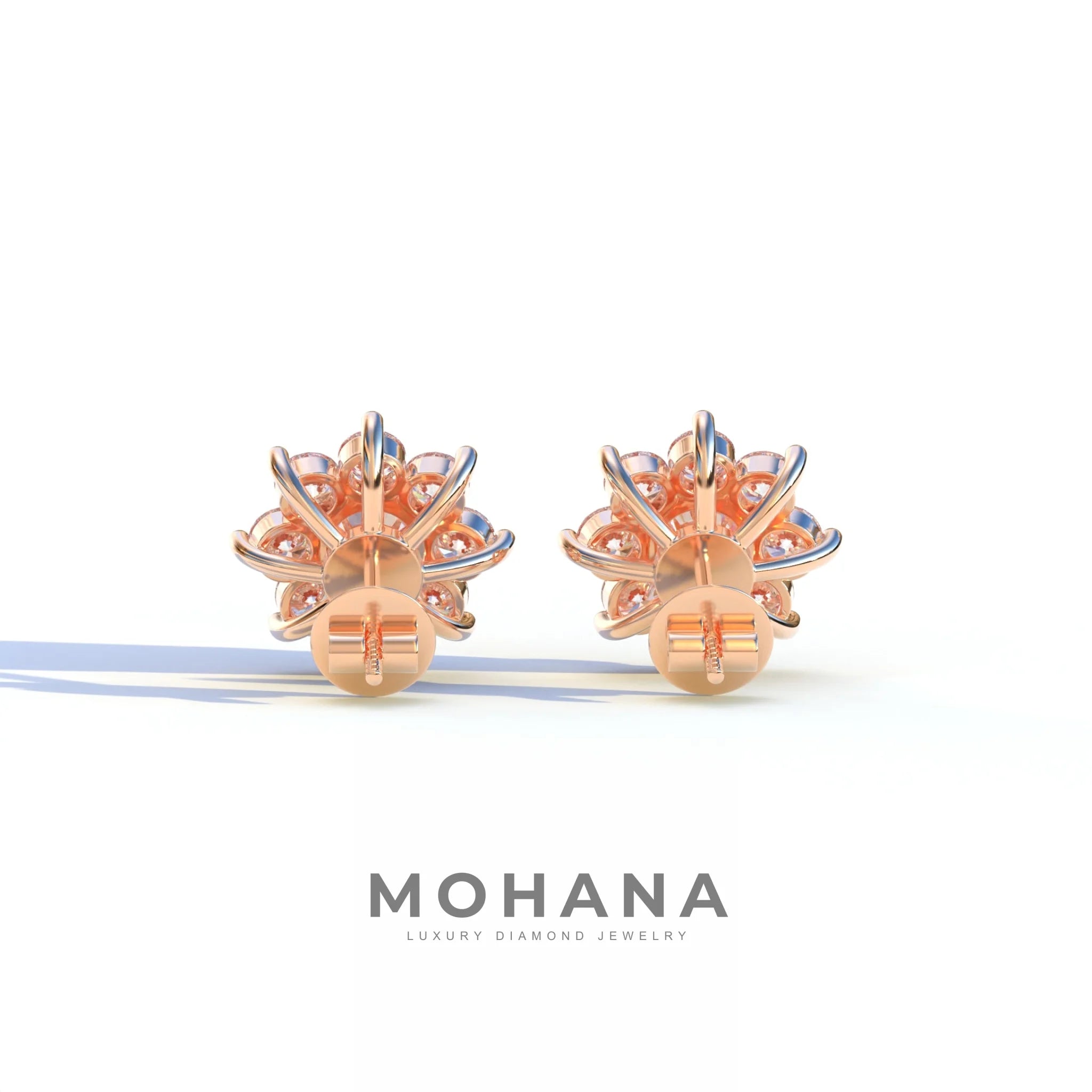 Persee - Colorless Round Cut Diamond Stud Earrings| Piercing Flower Setting