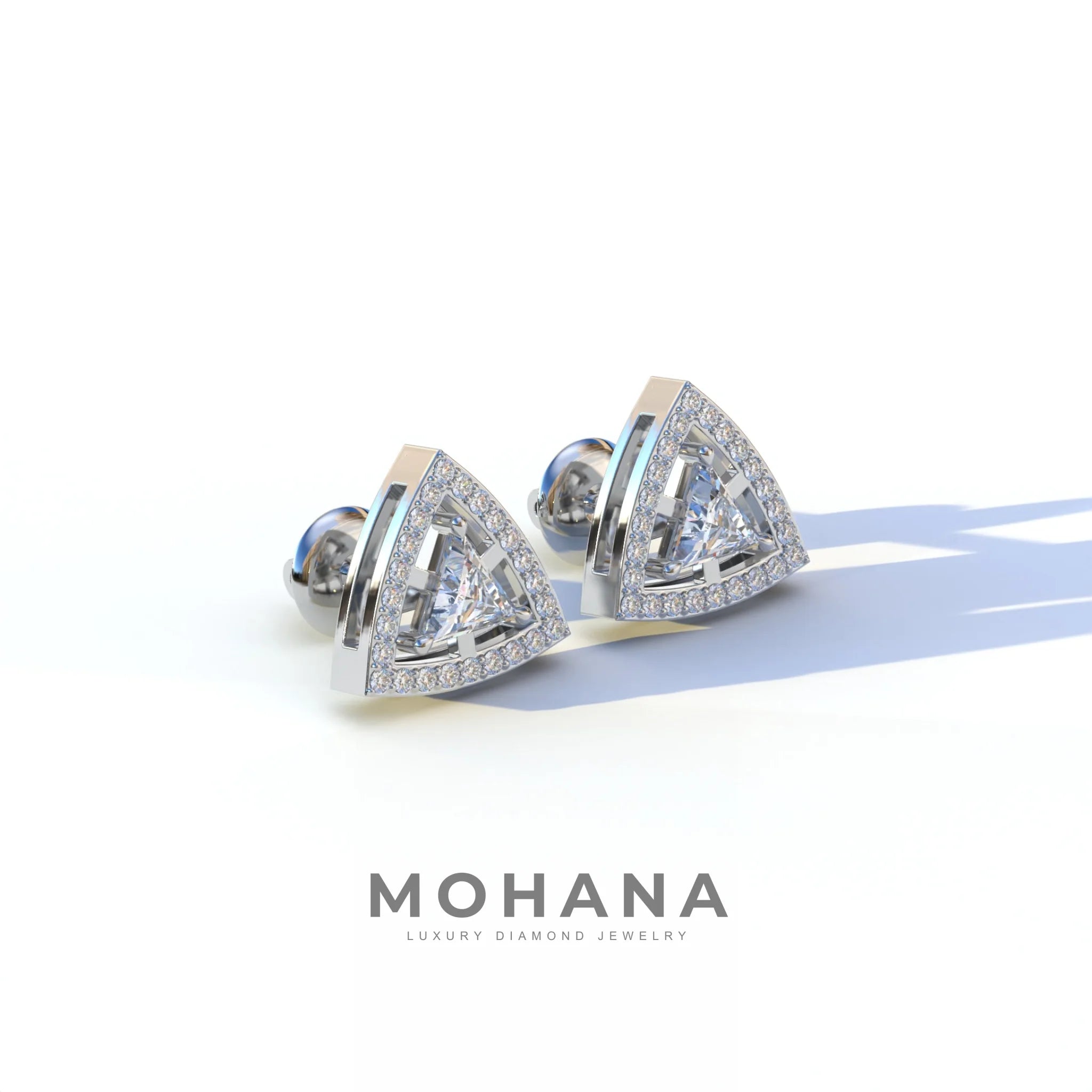 E VVS Triangle Cut Lab Diamond Halo Stud Earrings - Trinity