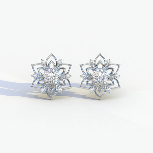 Daffodil - Colorless Round Cut Diamond Earrings| Beautiful Claw Prong Setting | Certified - 1 Carat Tw. Lab Diamond