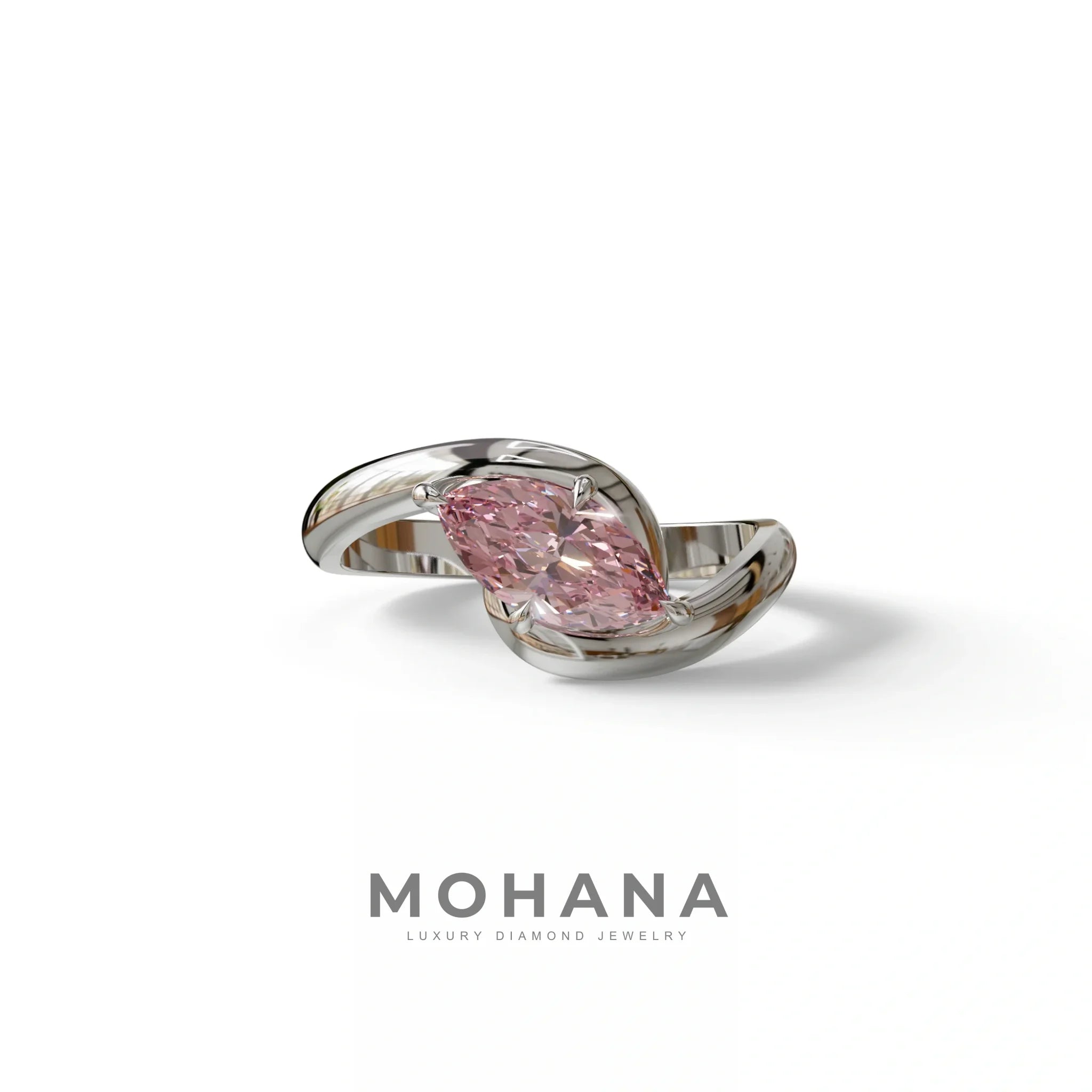 1 Carat Pink Color Marquise Cut Lab Diamond Engagement Ring - Virgo - 10K Solid Gold / White Gold