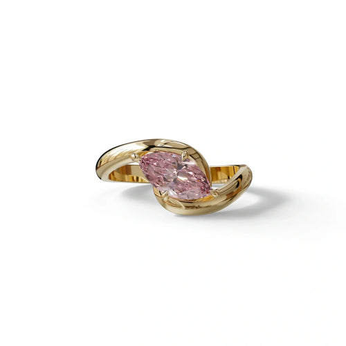 1 Carat Pink Color Marquise Cut Lab Diamond Engagement Ring - Virgo - 10K Solid Gold / Yellow Gold