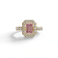 1 Carat Fancy Vivid Pink Emerald Cut Lab Diamond Halo Engagement Ring - Freesia - 10K Solid Gold / Yellow Gold