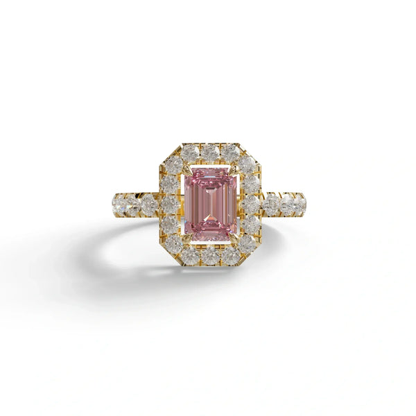 1 Carat Pink Lab Grown Diamond Engagement Ring – Emerald Cut Halo | Freesia