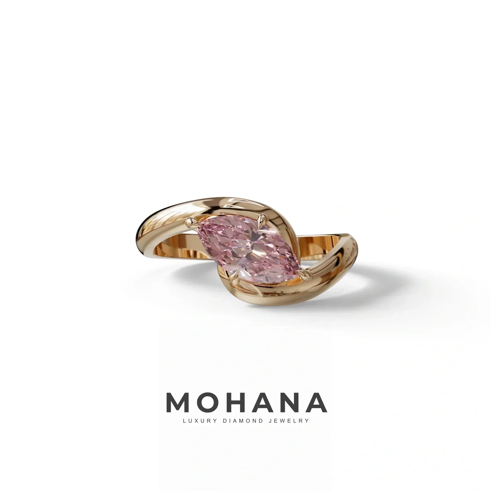 1 Carat Pink Color Marquise Cut Lab Diamond Engagement Ring - Virgo - 10K Solid Gold / Rose Gold