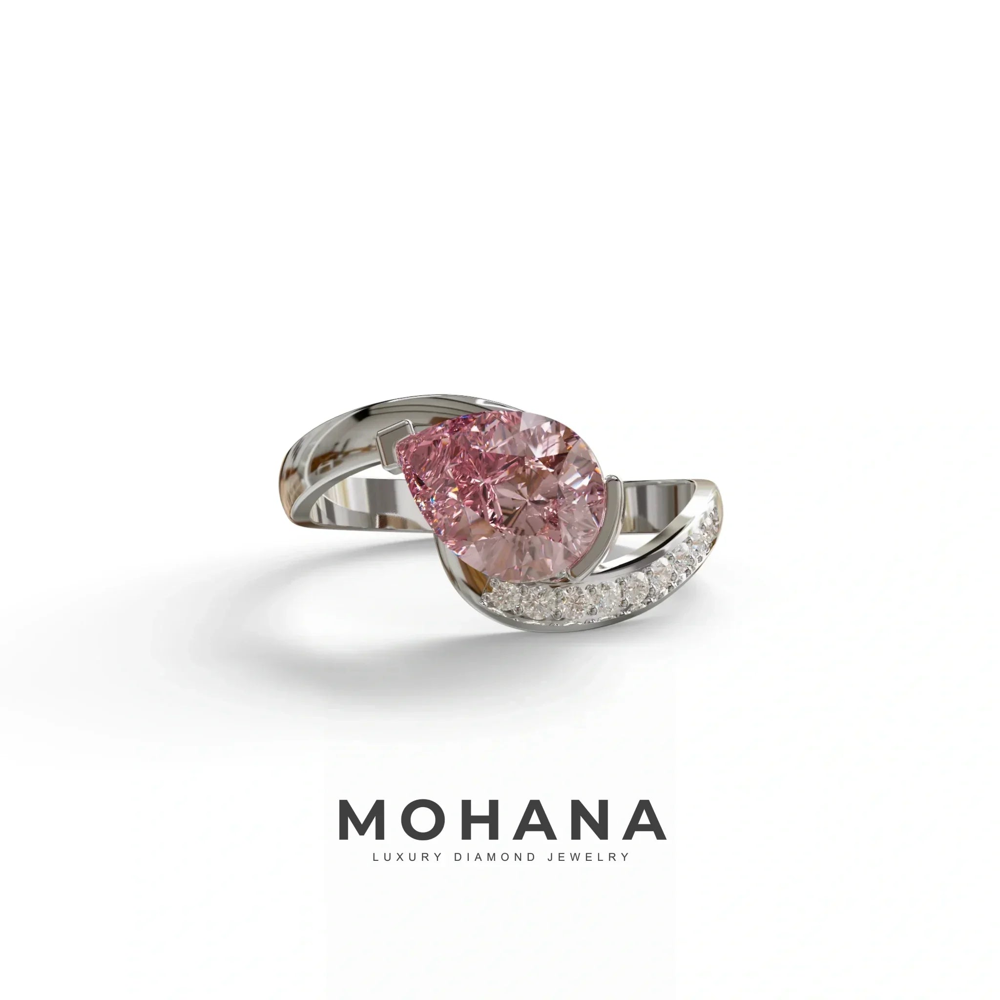 1 Carat Pink Pear Cut Unique Lab Grown Diamond Ring - Capricorn - 10K Solid Gold / White Gold