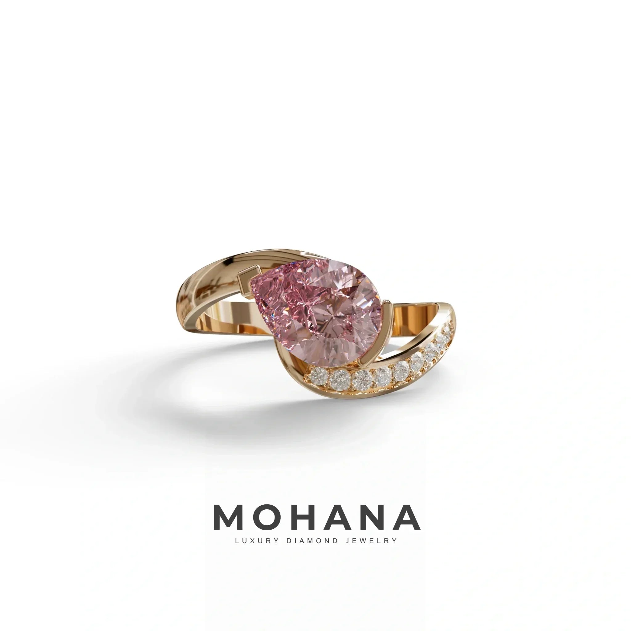 1 Carat Pink Pear Cut Unique Lab Grown Diamond Ring - Capricorn - 10K Solid Gold / Rose Gold