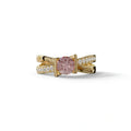 1 Carat Pink Round Cut Lab Diamond Crossover Ring Pave Setting - Lisa - 10K Solid Gold / Yellow Gold