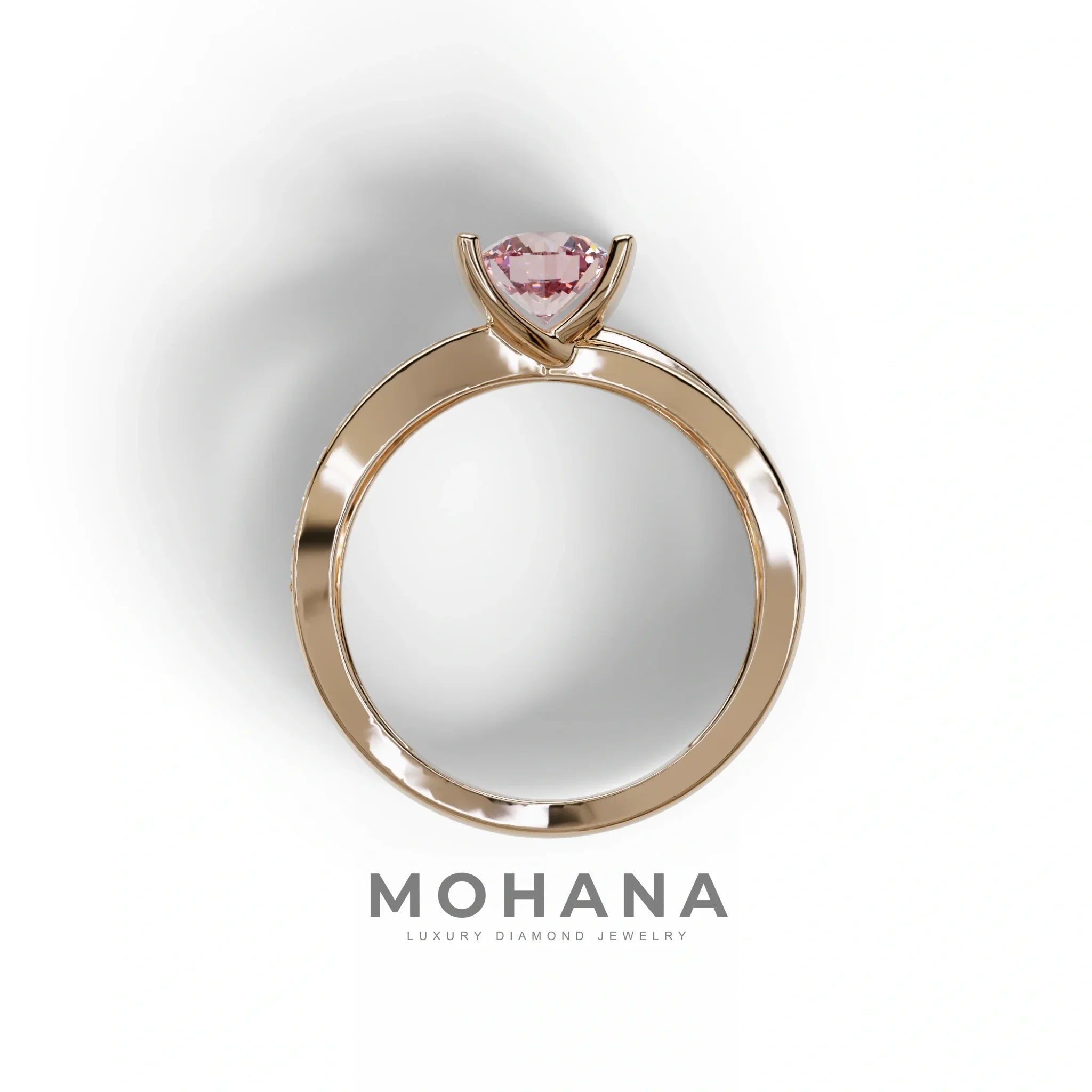 1 Carat Pink Round Cut Lab Diamond Crossover Ring Pave Setting - Lisa