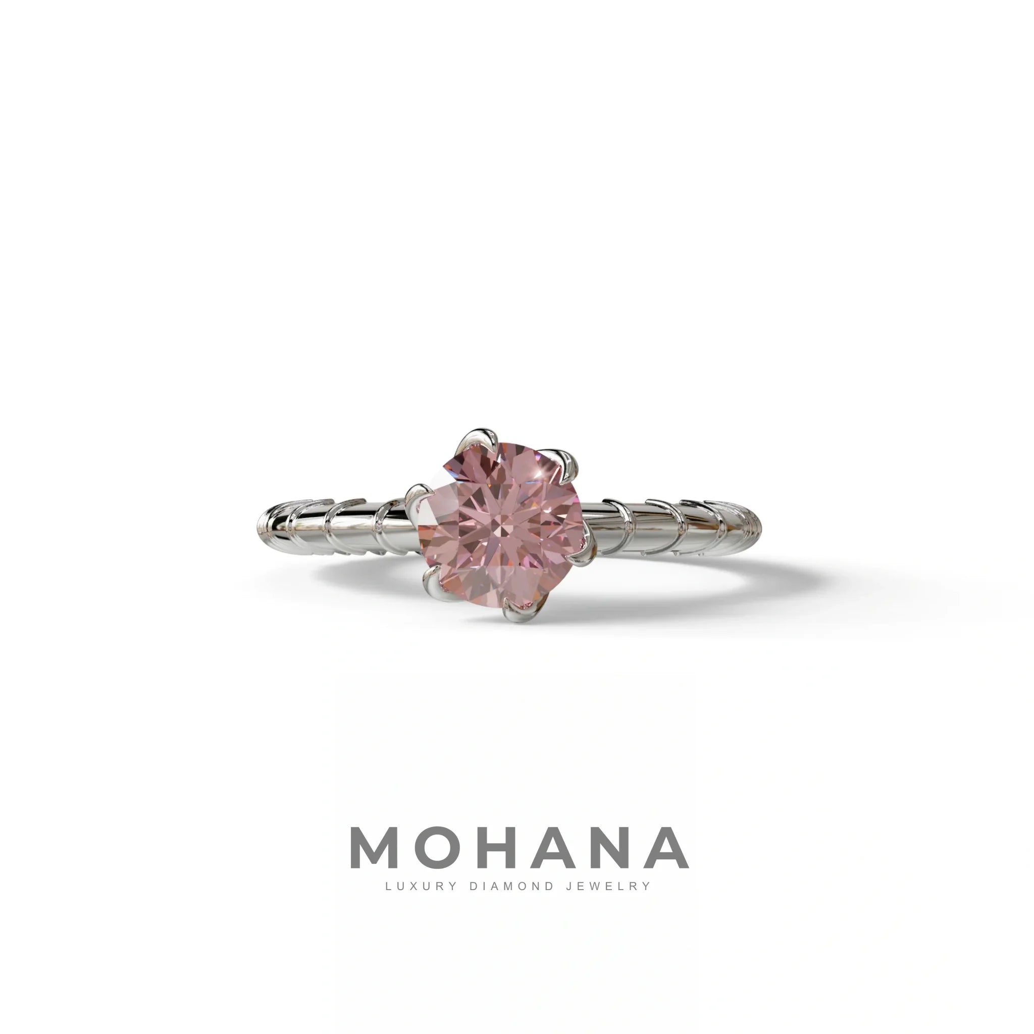 1 Carat Pink Round Cut Lab Diamond Ring - Hyper Glam - 10K Solid Gold / White Gold