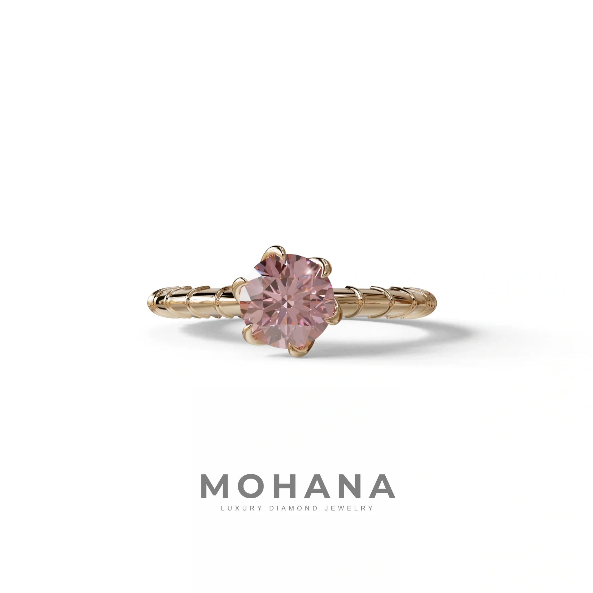 1 Carat Pink Round Cut Lab Diamond Ring - Hyper Glam - 10K Solid Gold / Rose Gold