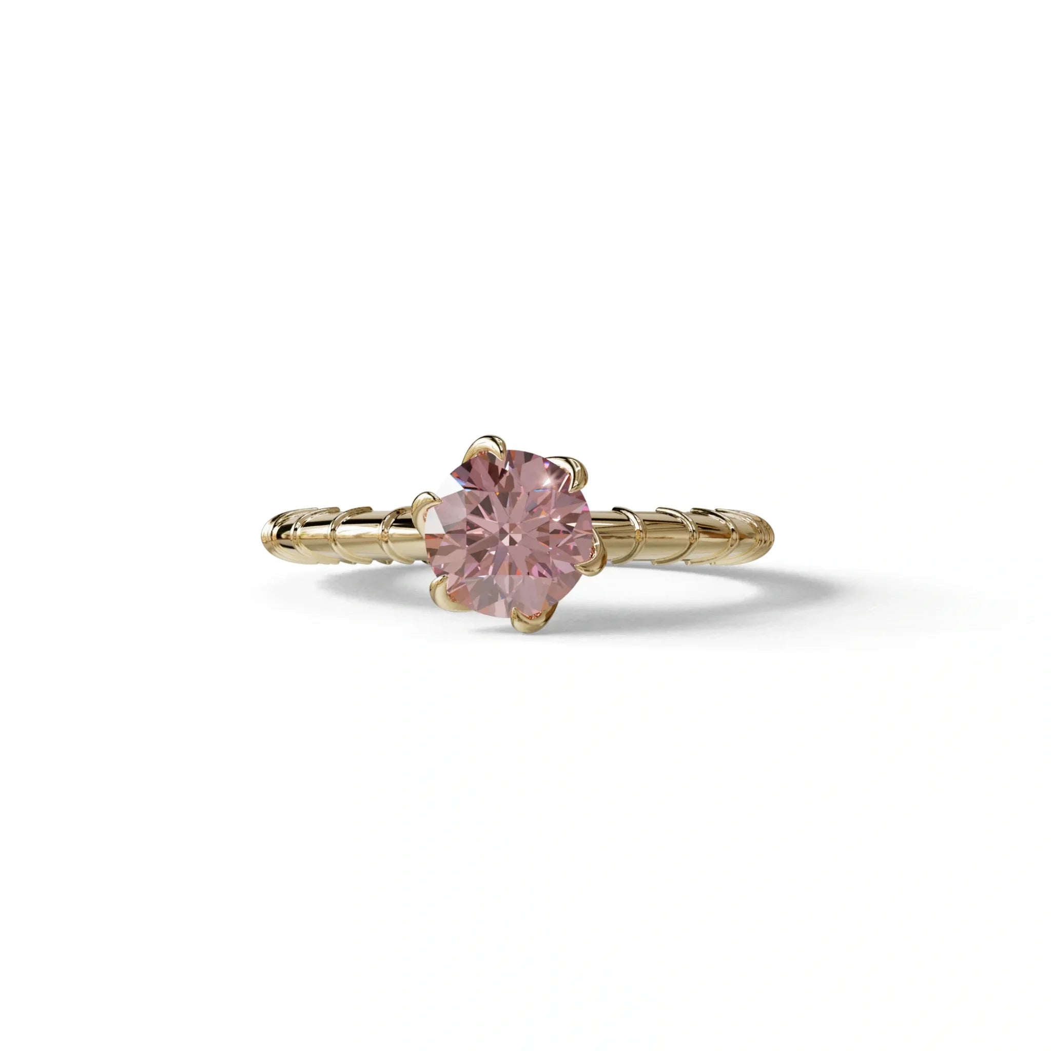 1 Carat Pink Round Cut Lab Diamond Ring - Hyper Glam - 10K Solid Gold / Yellow Gold
