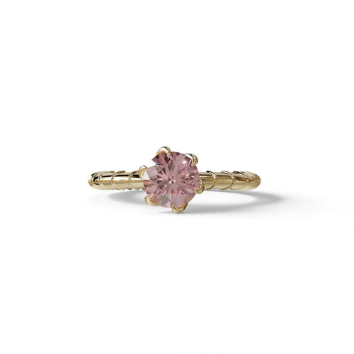 1 Carat Pink Round Cut Lab Diamond Ring - Hyper Glam - 10K Solid Gold / Yellow Gold