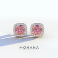 Kiara - Cushion Cut Pink Diamond Stud Earrings | Halo Earring Setting - 10K Solid Gold / Rose Gold