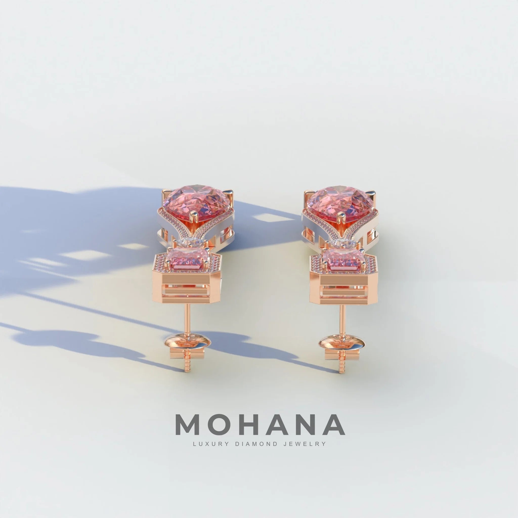 Canary - Pink Color Pear & Emerald Diamond Drop Earrings | Fancy Halo Setting | Certified