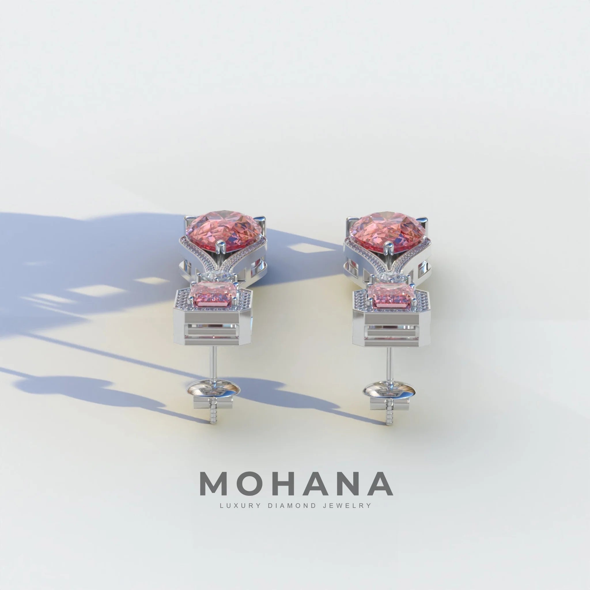 Canary - Pink Color Pear & Emerald Diamond Drop Earrings | Fancy Halo Setting | Certified