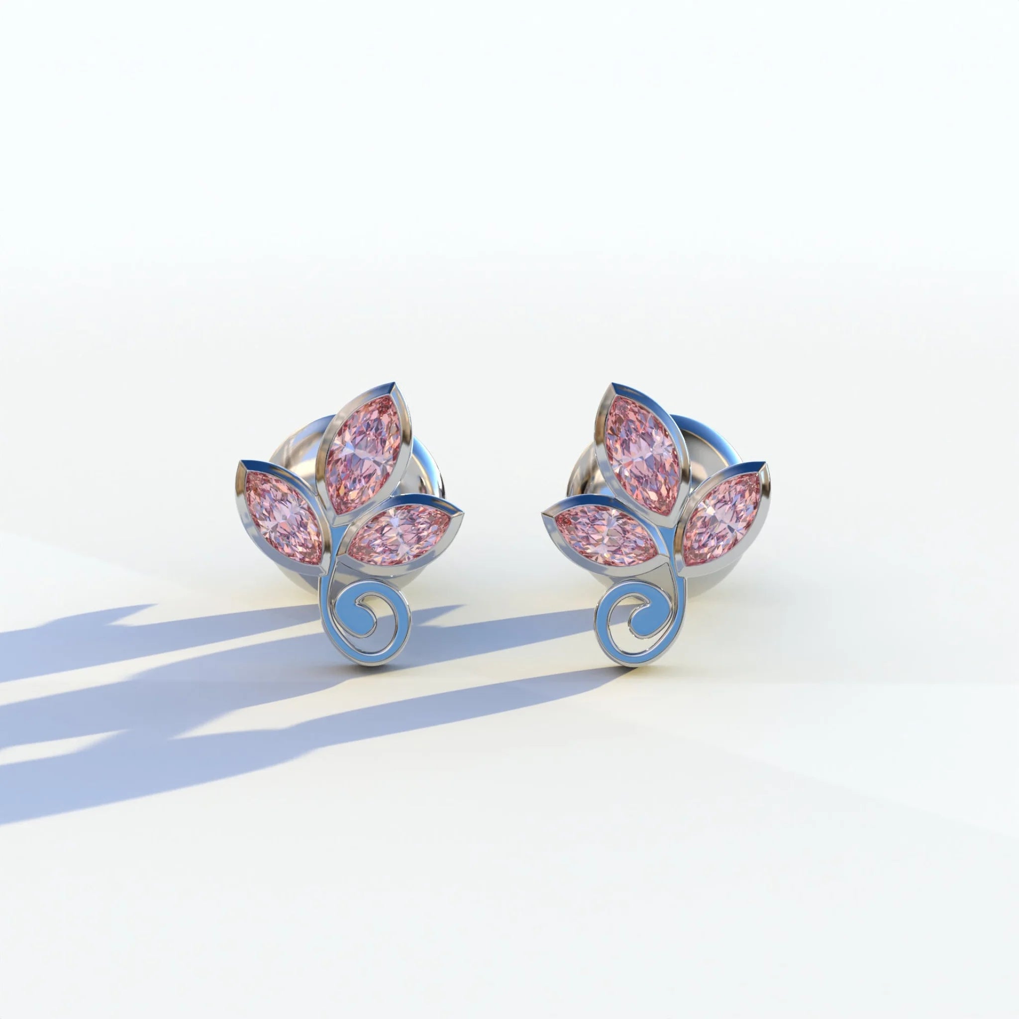 Le Petite - Marquise Pink Lab Diamond Stud Earrings | Attractive Bezel Setting - 10K Solid Gold / White Gold