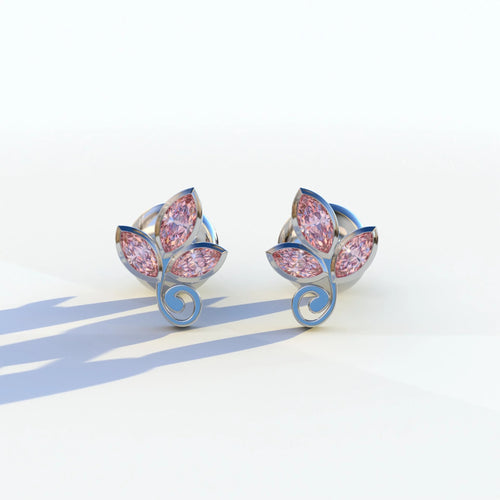 Le Petite - Marquise Pink Lab Diamond Stud Earrings | Attractive Bezel Setting - 10K Solid Gold / White Gold