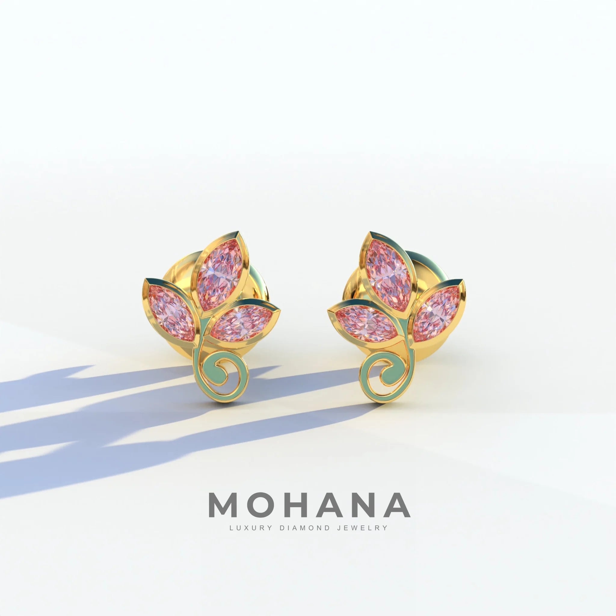 Le Petite - Marquise Pink Lab Diamond Stud Earrings | Attractive Bezel Setting - 10K Solid Gold / Yellow Gold