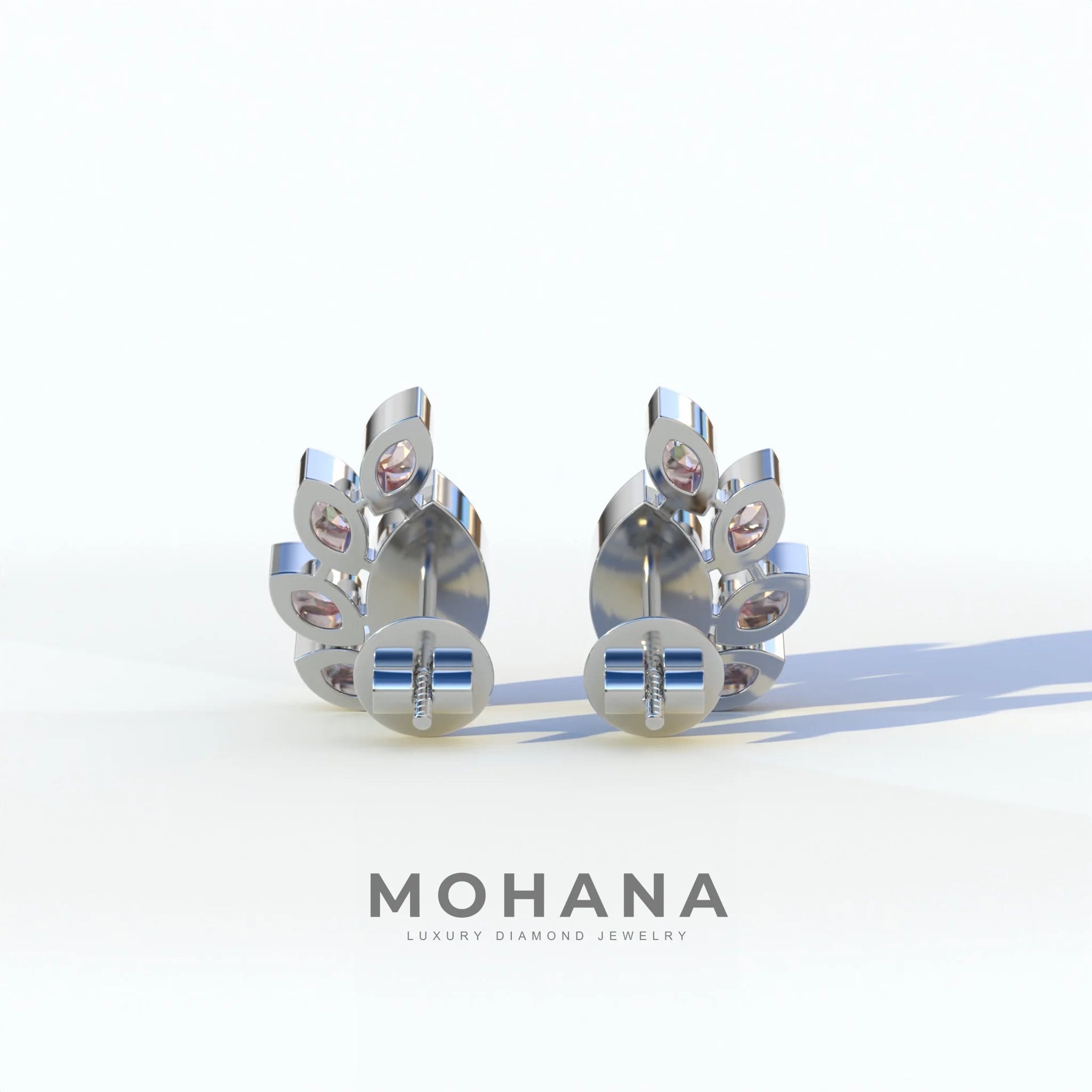 Pink Marquise Cut Lab Diamond Stud Earrings | Stunning Bezel Setting - Gardenia Cluster