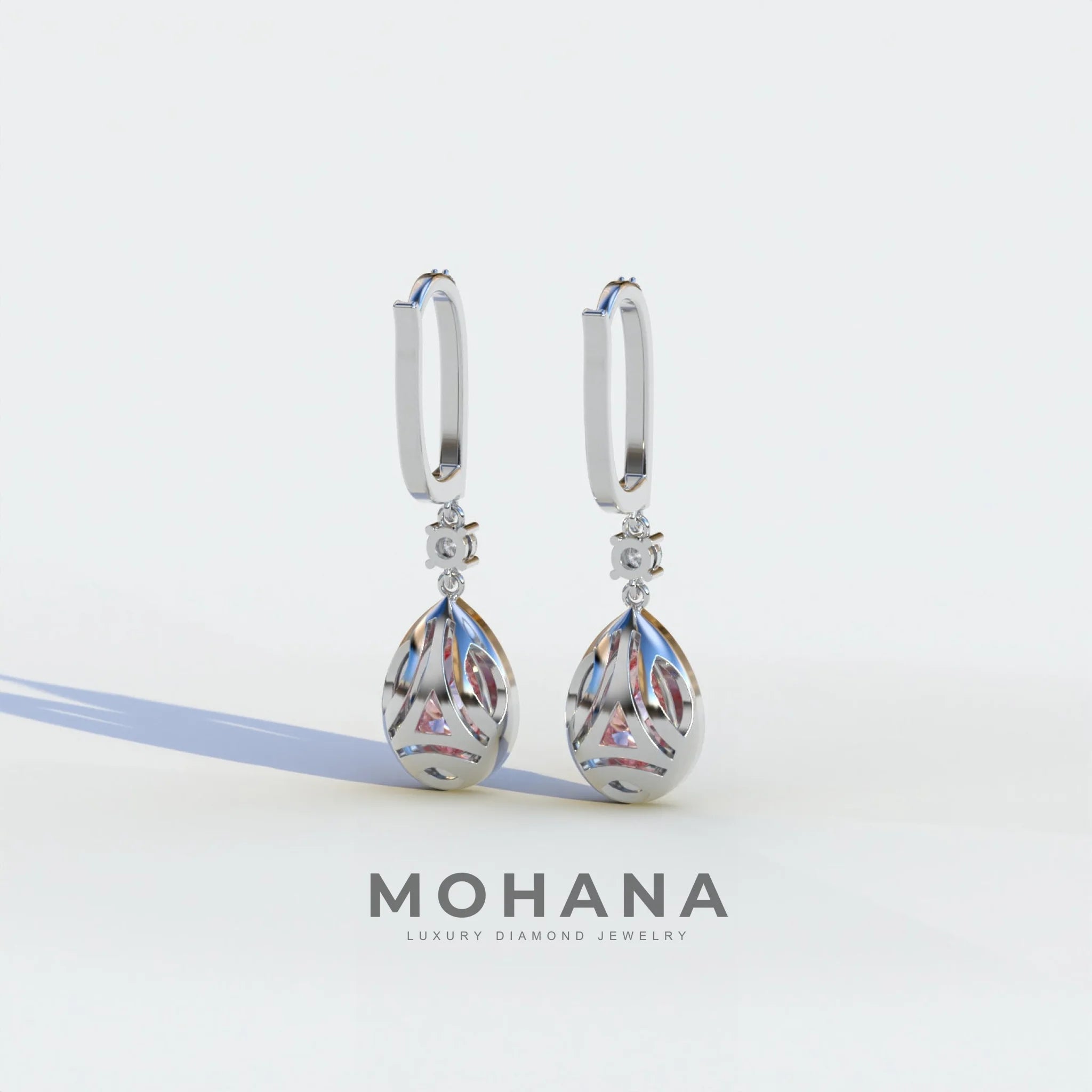 Cleopatra - Pear Cut Pink Color Diamond Stud Earrings | Halo & Pave Setting | Certified
