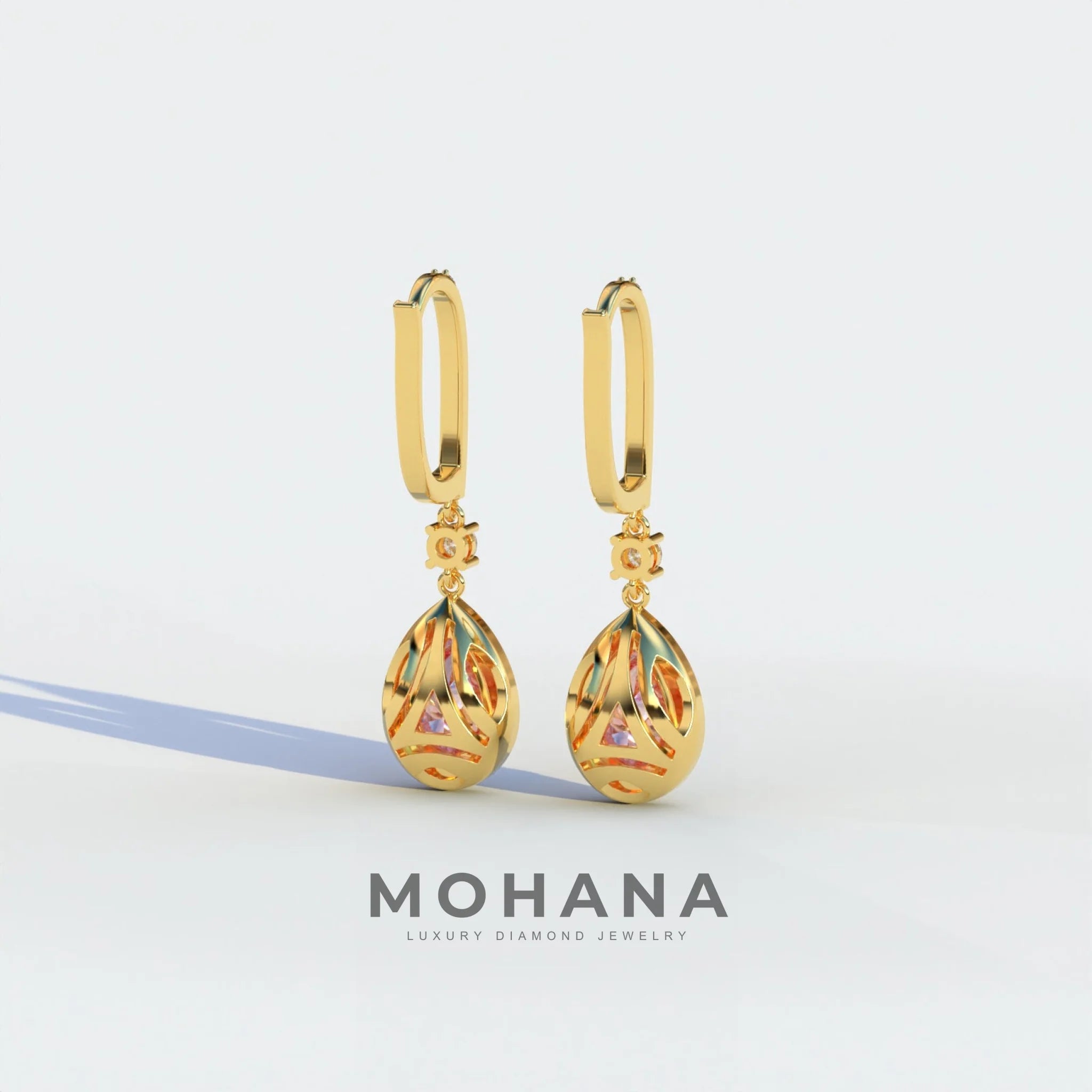 Cleopatra - Pear Cut Pink Color Diamond Stud Earrings | Halo & Pave Setting | Certified