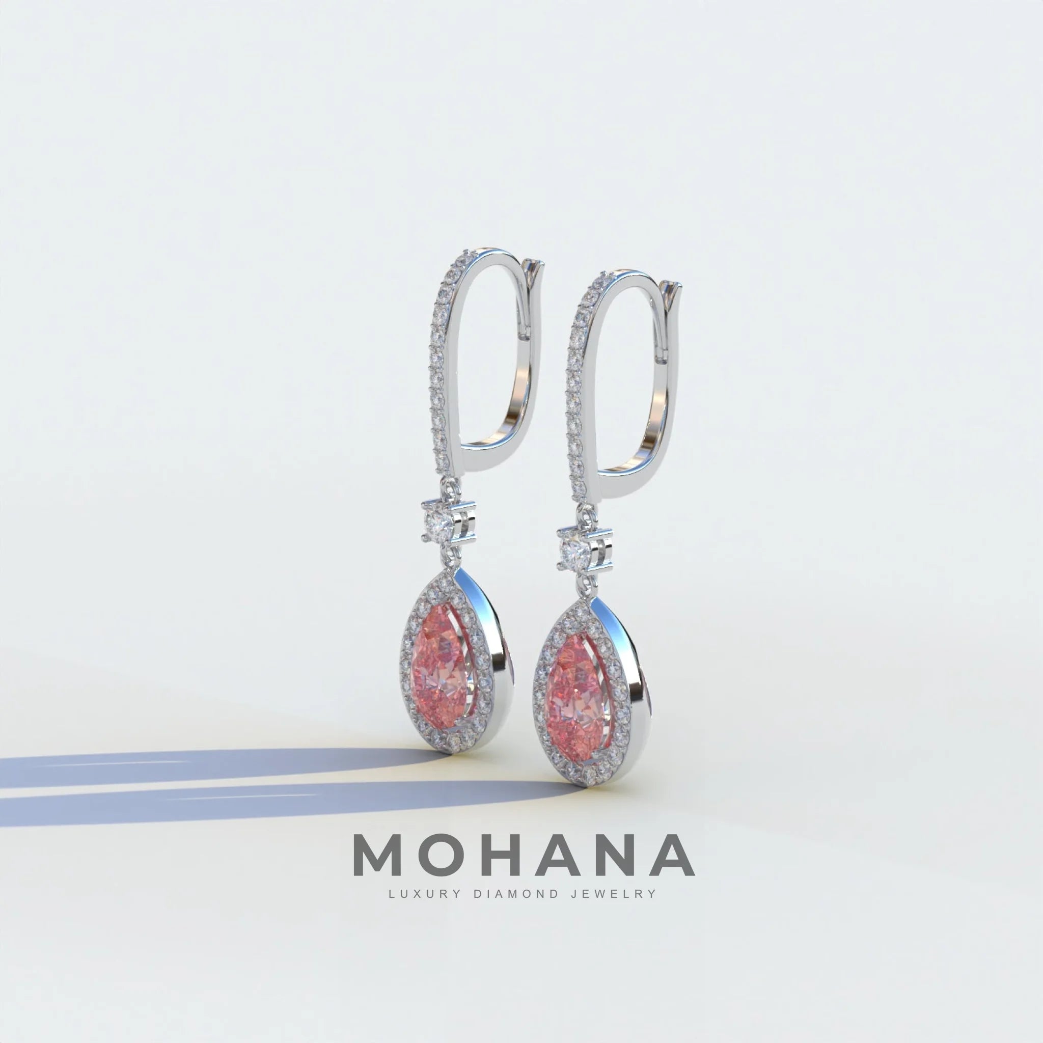 Cleopatra - Pear Cut Pink Color Diamond Stud Earrings | Halo & Pave Setting | Certified