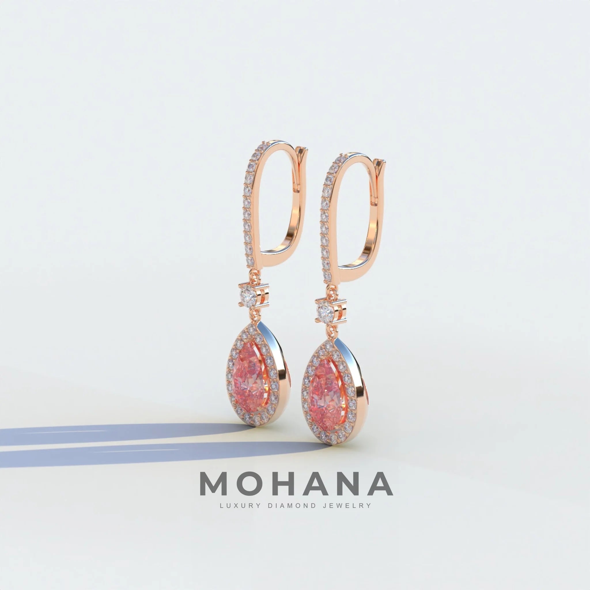 Cleopatra - Pear Cut Pink Color Diamond Stud Earrings | Halo & Pave Setting | Certified