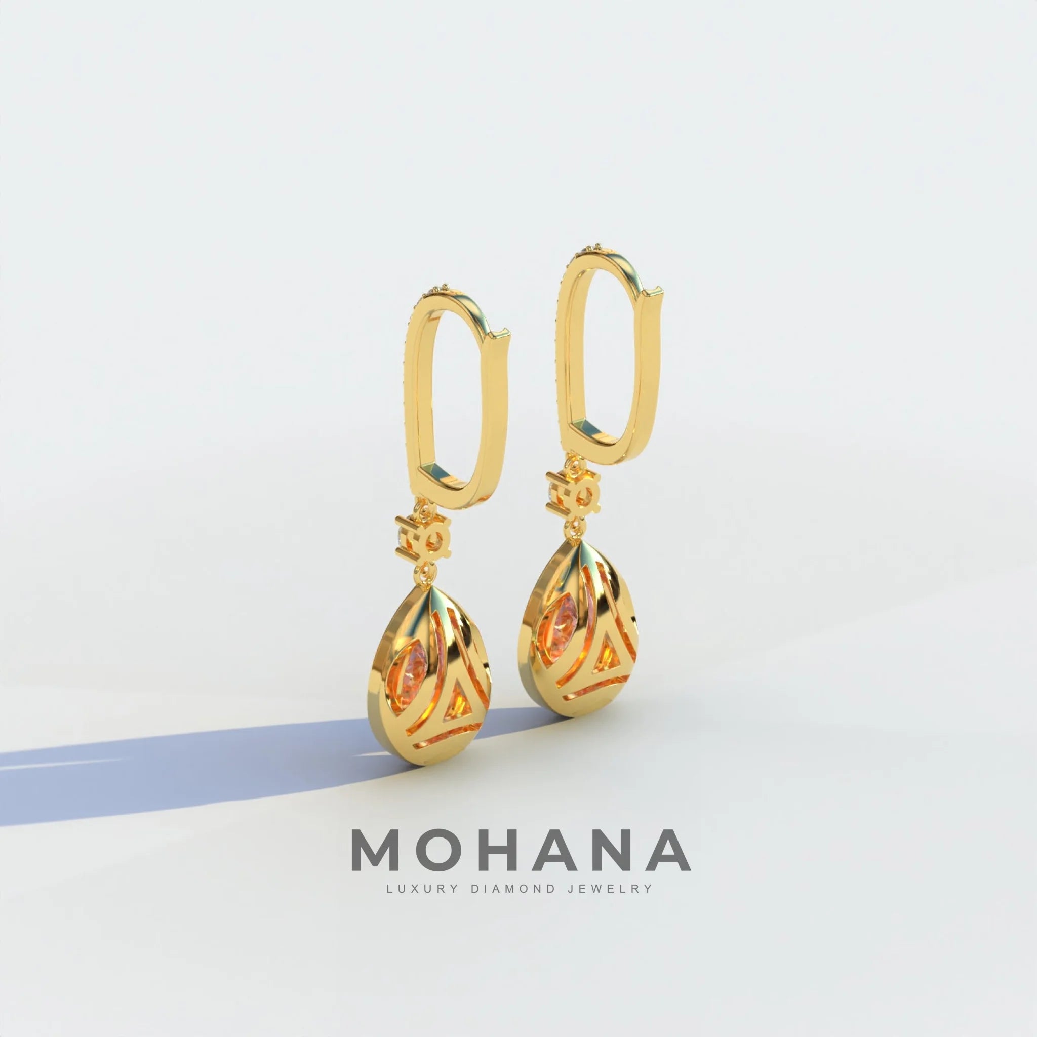 Cleopatra - Pear Cut Pink Color Diamond Stud Earrings | Halo & Pave Setting | Certified