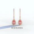 Cleopatra - Pear Cut Pink Color Diamond Stud Earrings | Halo & Pave Setting | Certified - 1 Carat Tw. Lab Diamond / 10K