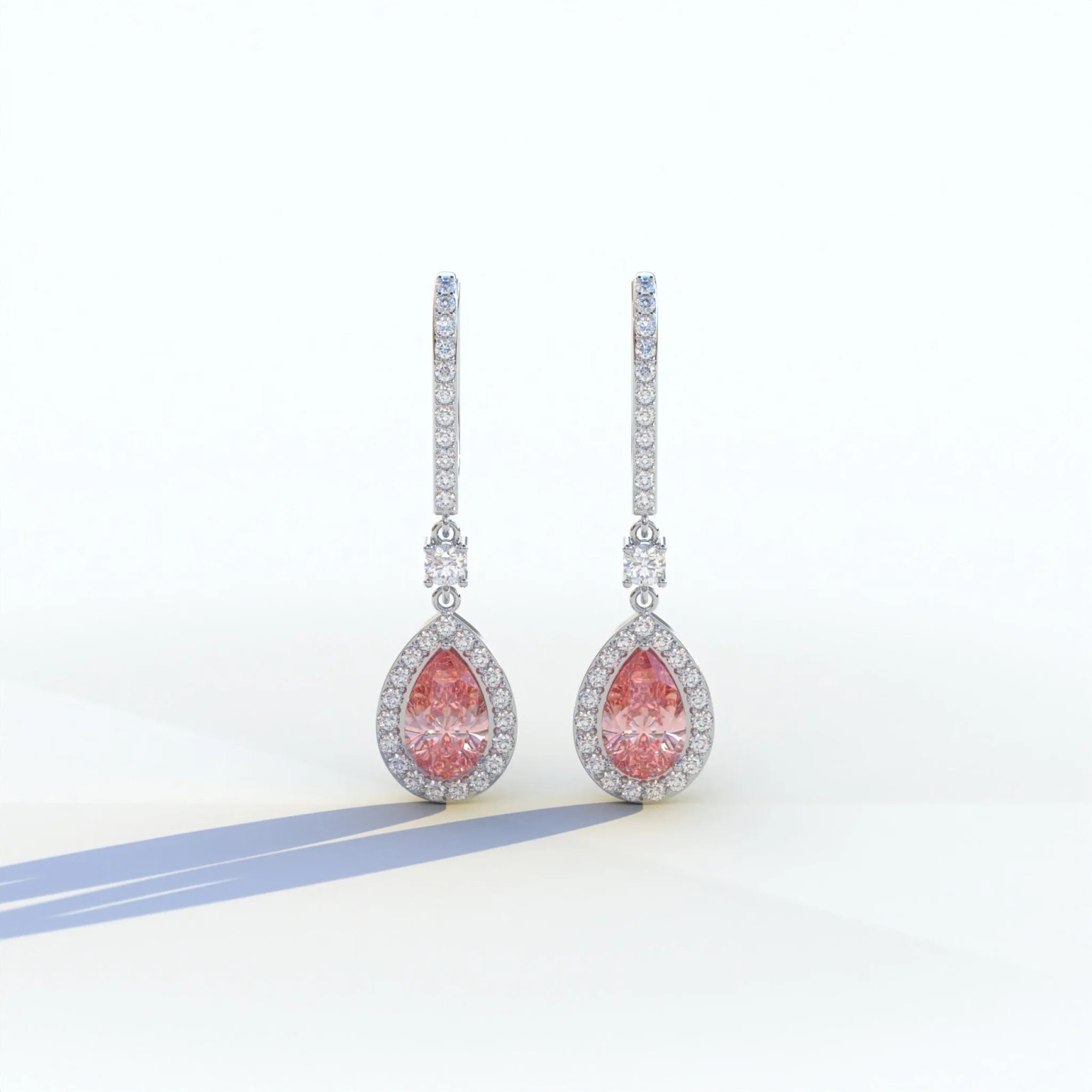 Cleopatra - Pear Cut Pink Color Diamond Stud Earrings | Halo & Pave Setting | Certified - 1 Carat Tw. Lab Diamond / 10K