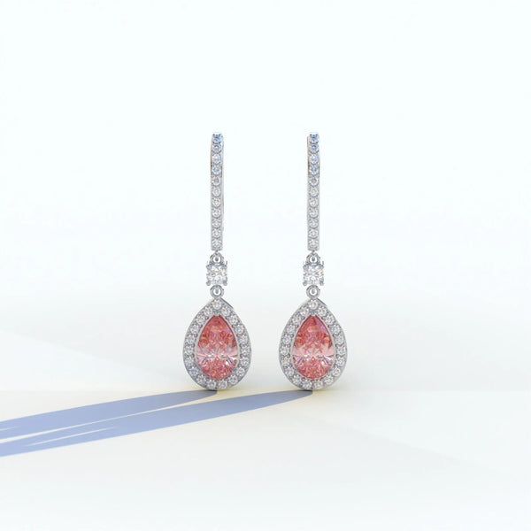 1 Carat Pink Lab Grown Diamond Stud Earrings – Pear Cut Halo