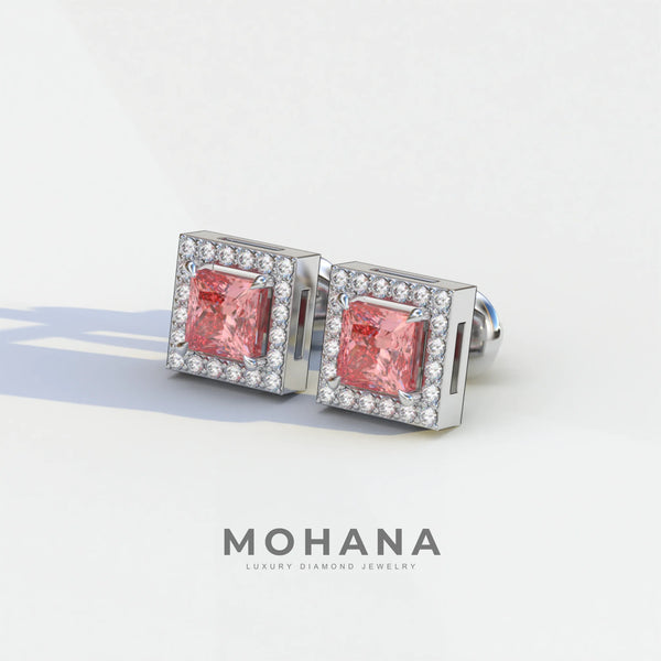 1 Carat Pink Lab Grown Diamond Stud Earrings – Princess Cut Halo alternate view