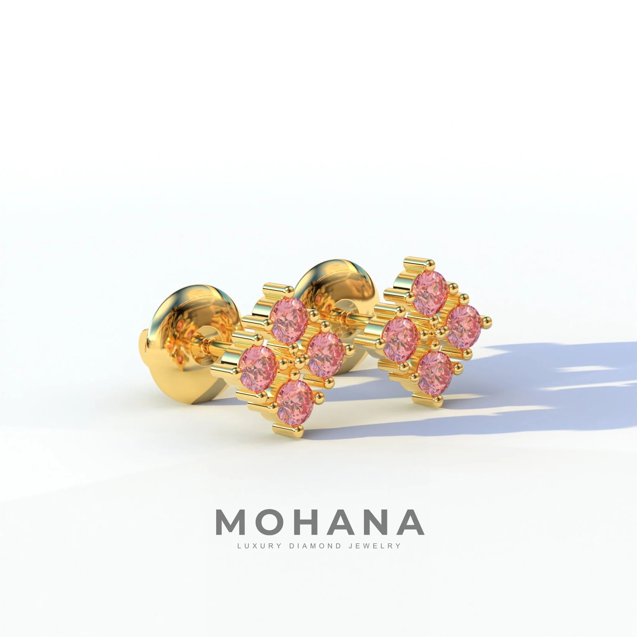 Pink Round Cut Lab Diamond Stud Earrings | Cluster Setting - Rae Brilliance
