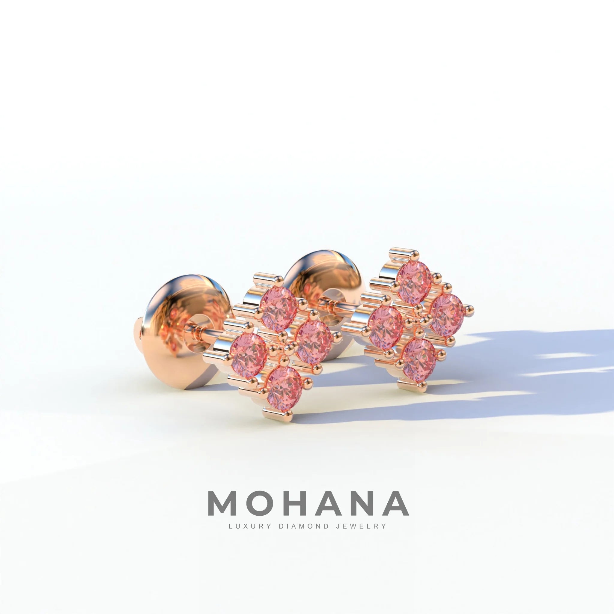 Pink Round Cut Lab Diamond Stud Earrings | Cluster Setting - Rae Brilliance