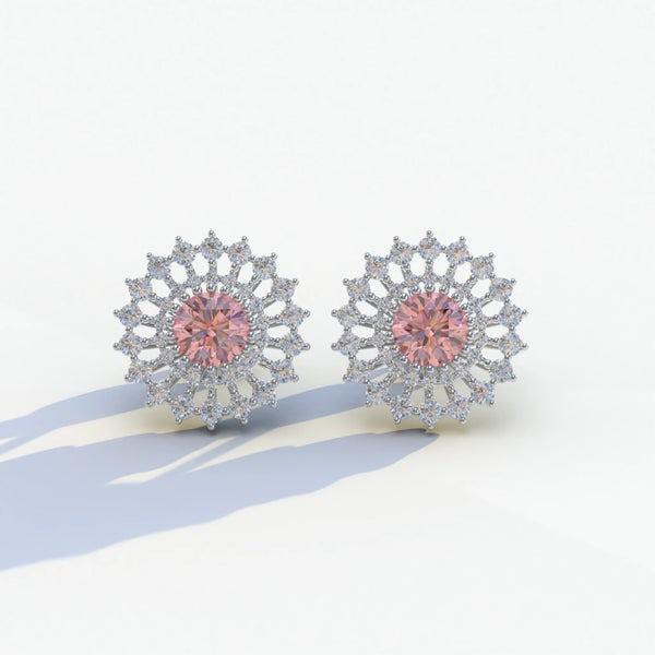 1 Carat Pink Lab Grown Diamond Stud Earrings – Round Cut Halo